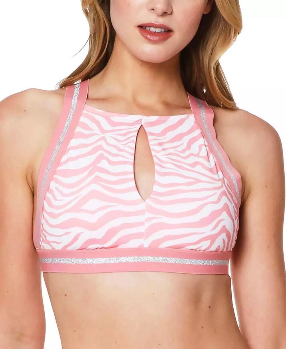 Sanctuary Modern Kitty Keyhole High Neck Bikini Top Size L Bright Peachy Stripe